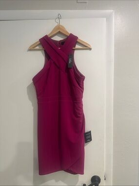 Lulu's Magenta Cross-Front Sheath Dress